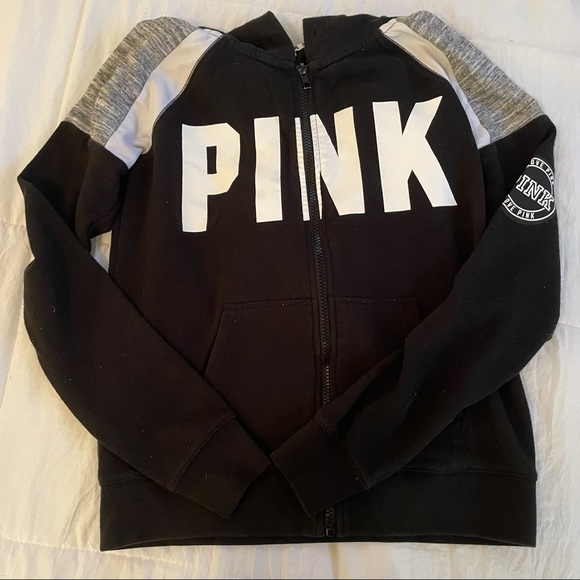 PINK Victoria's Secret Tops - Pink Victoria’s Secret Black & White Zip Up Hoodie